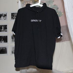 Thick Black T-Shirt Hoodie
